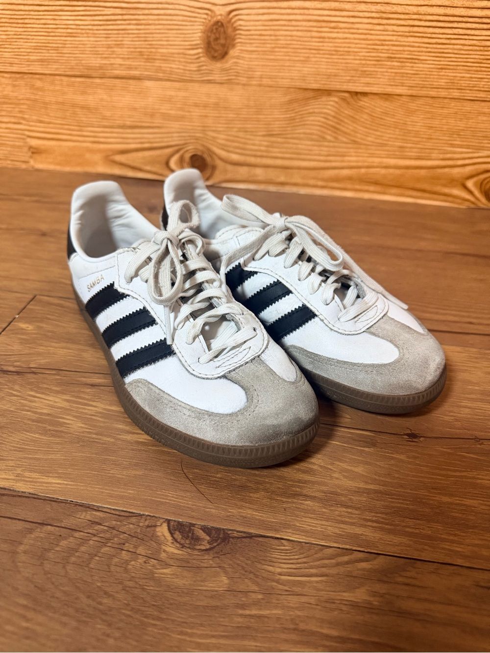 Adidas Youth Samba OG Sneakers Size 1.5 White Black Gray Shoes *